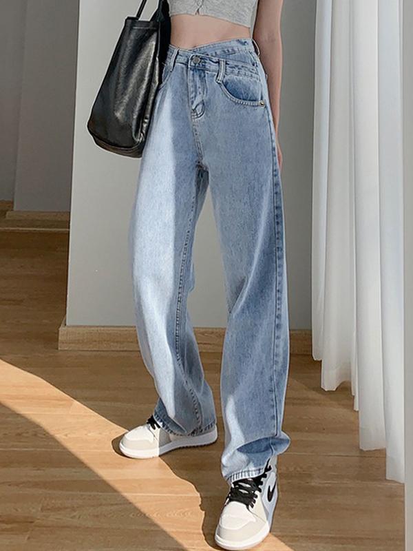 Irregular Design High Rise Boyfriend Jeans Product Image