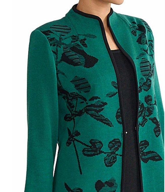 Ming Wang Amica Floral Jacquard Knit Mandarin Collar Bracelet Sleeve Jacket Product Image