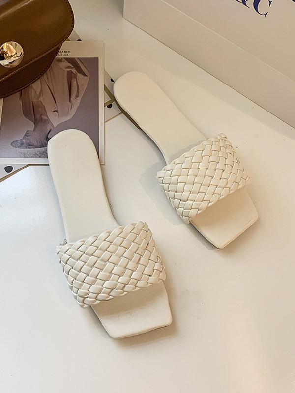 Open Toe Solid Color Split-Joint Square-Toe Slippers Product Image