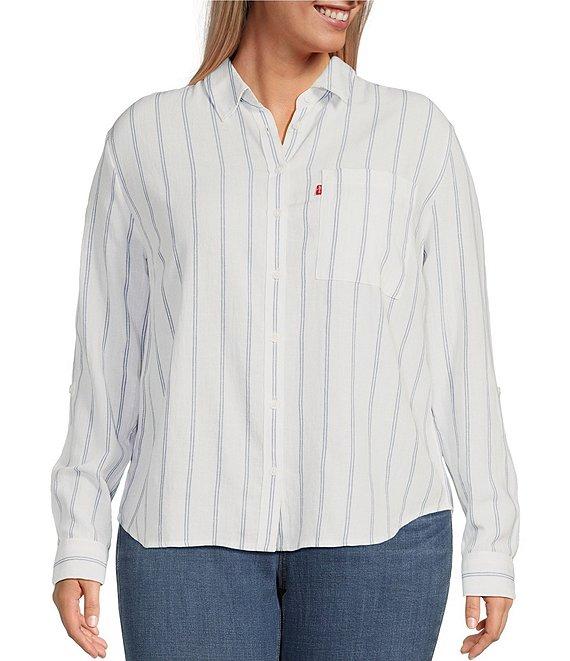 Levi's Plus Size Stripe Point Collar 3/4 Sleeve Button Front Shirt Product Image
