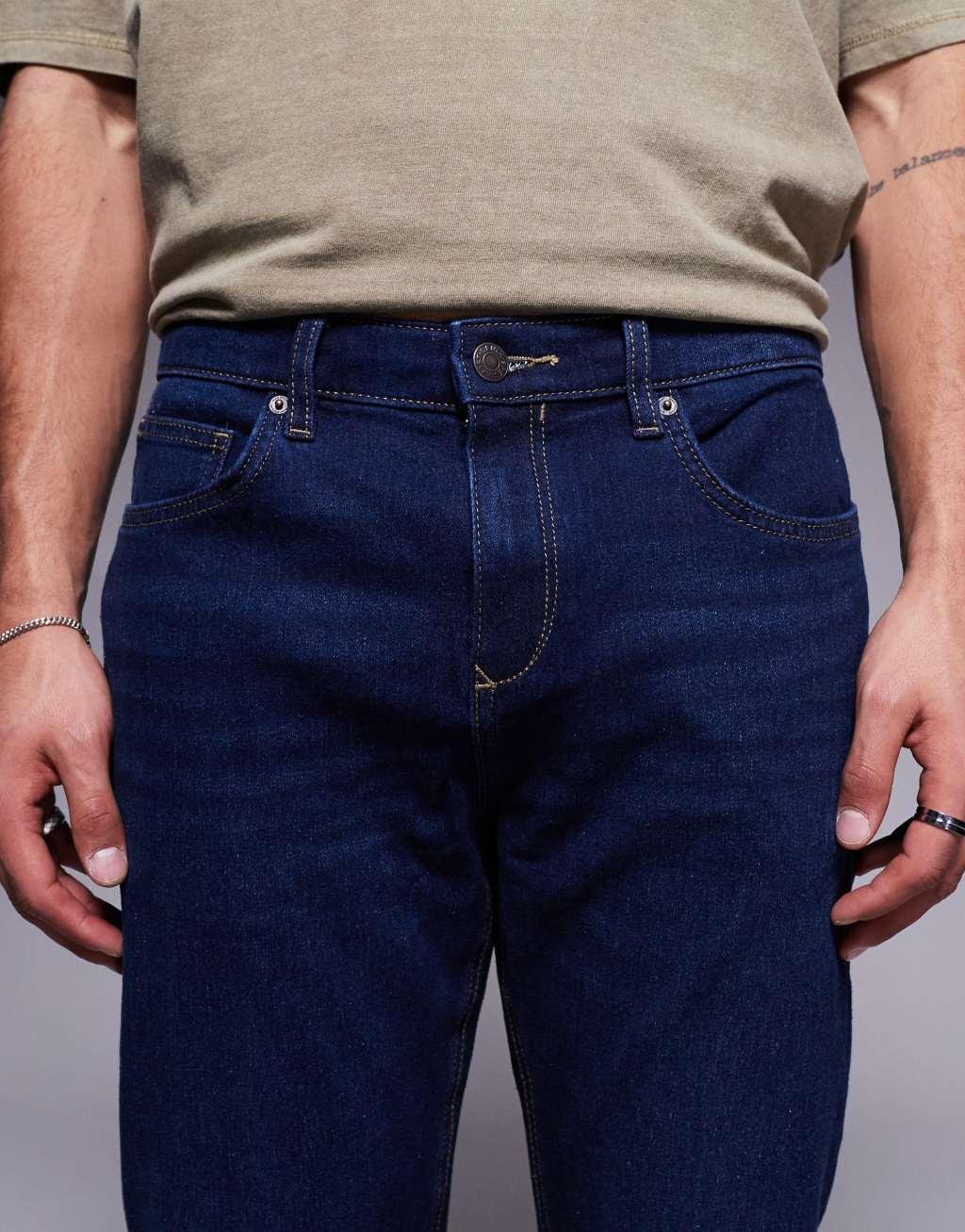 River Island Slim Fit Jeans In Dark Wash Blue Product Image