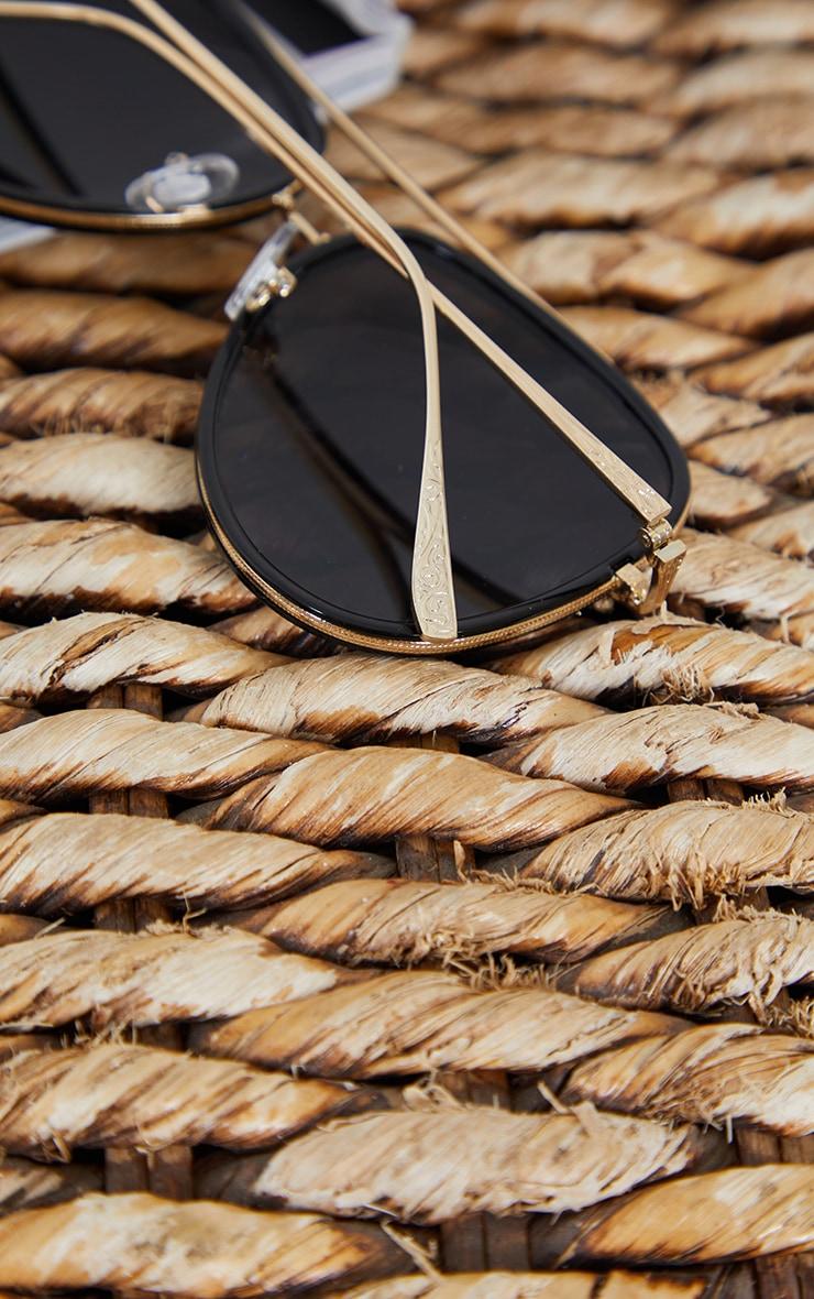 Black Oversized Gold Detail Aviator Sunglasses Product Image