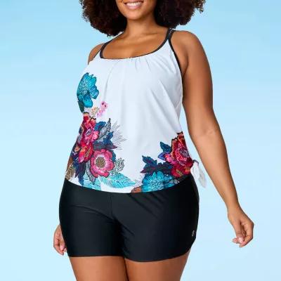 Free Country Womens Built in Bra Stretch Fabric Floral Plus Tankini Swimsuit Top Product Image