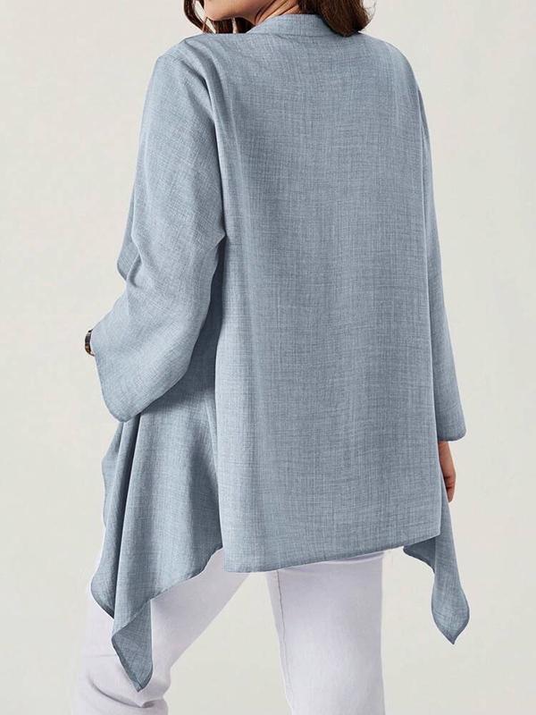 Long Sleeves Loose Buttoned Solid Color Collarless Outerwear Product Image
