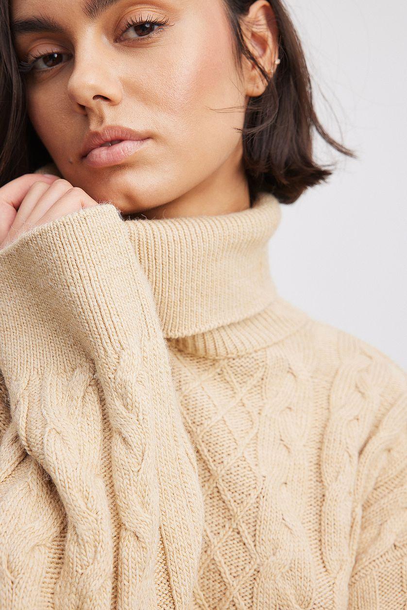 Turtle Neck Knitted Cable Sweater Product Image