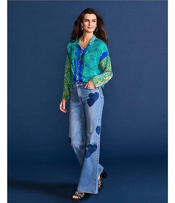 JOHNNY WAS Coordinating Audrey Silk Ornate Print Point Collar Long Sleeve Button Front Blouse Product Image