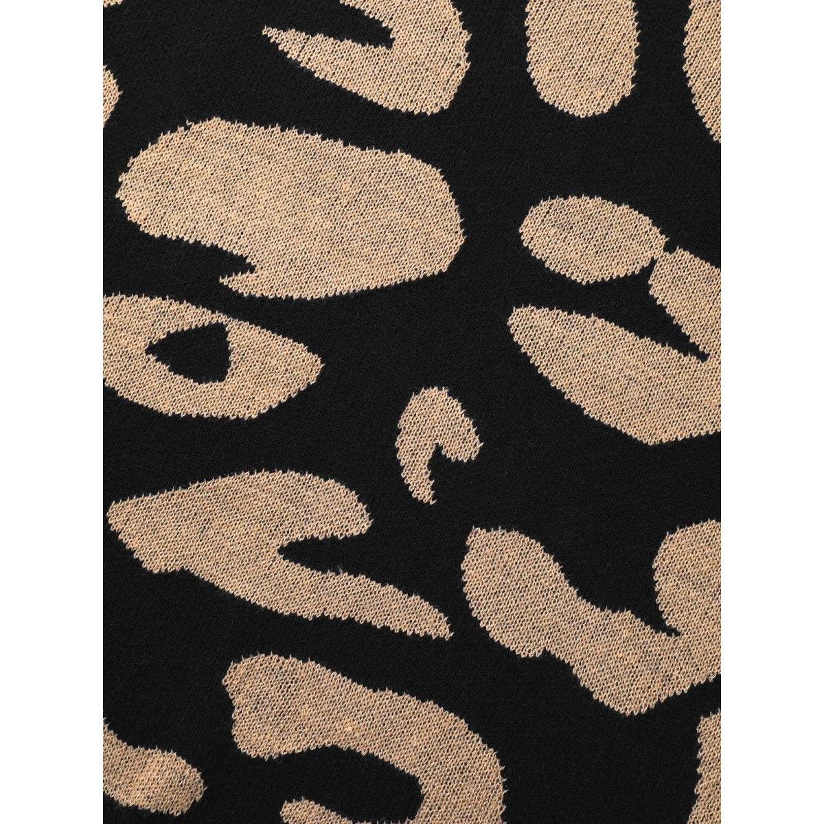 Plus Size Leopard Print Drop Shoulder Sleeve Pullover Black Women Leisure Loose Long Sleeve Round Neck Casual Pullovers BloomChic 22-24/3X Product Image