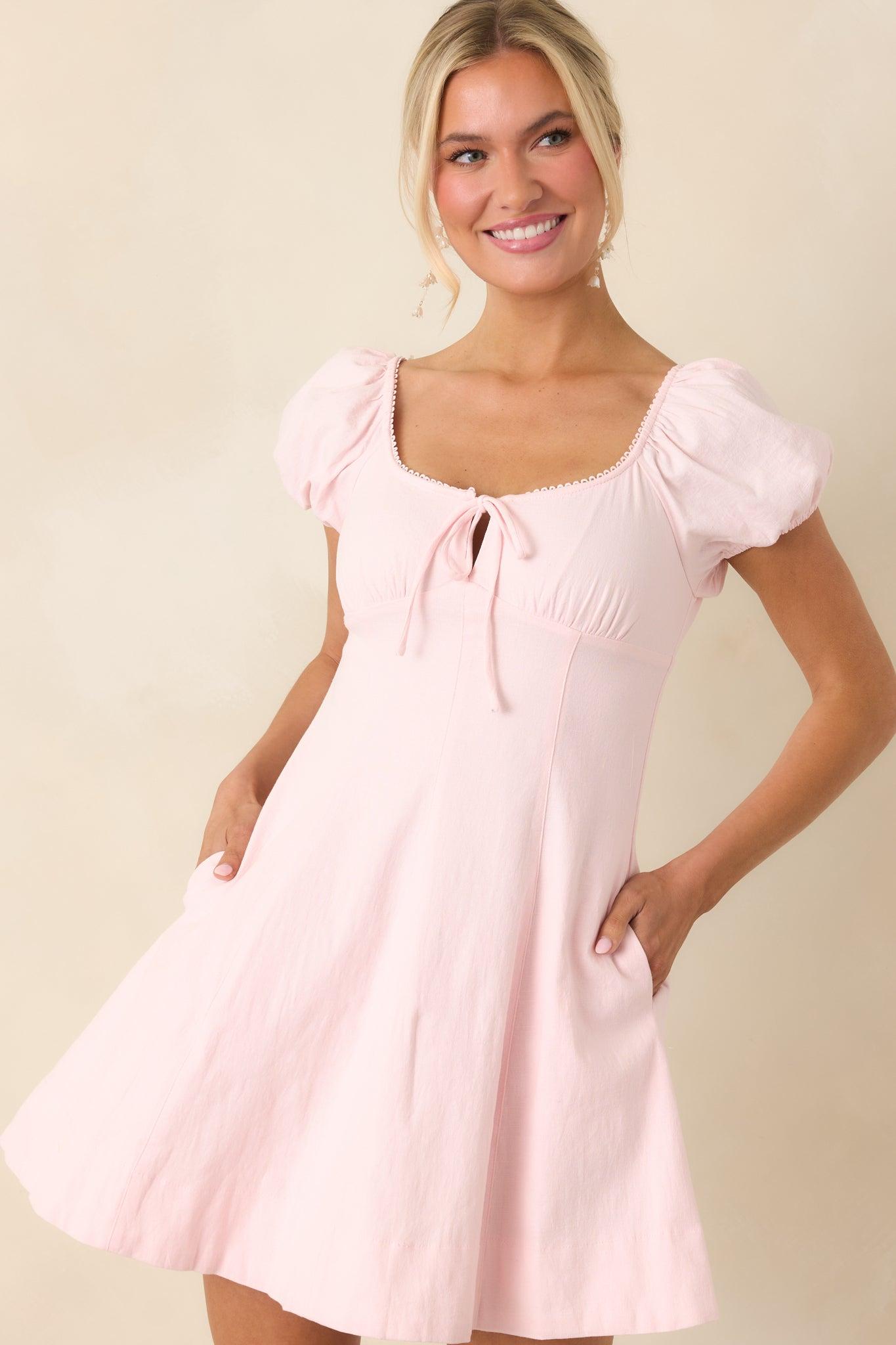 Love Is In the Air Peony Pink Cotton Peasant Mini Dress Product Image