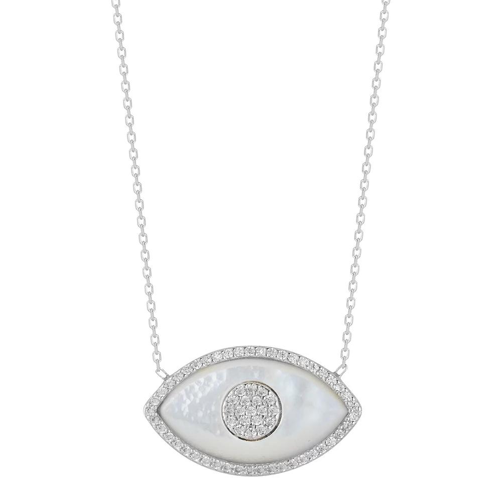 Sunkissed Sterling Mother-of-Pearl Cubic Zirconia Evil Eye Necklace, Women's, Size: 18", Silver Tone Product Image