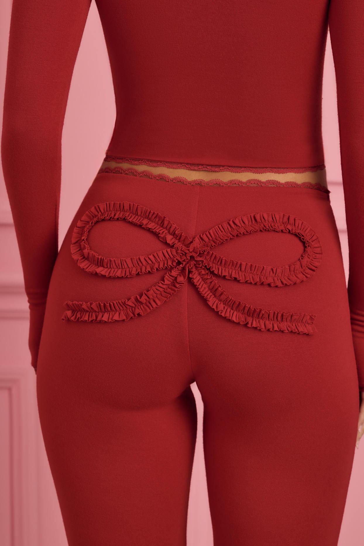 Lace-Trim Appliqué Pyjama Trousers in Ruby Red Product Image