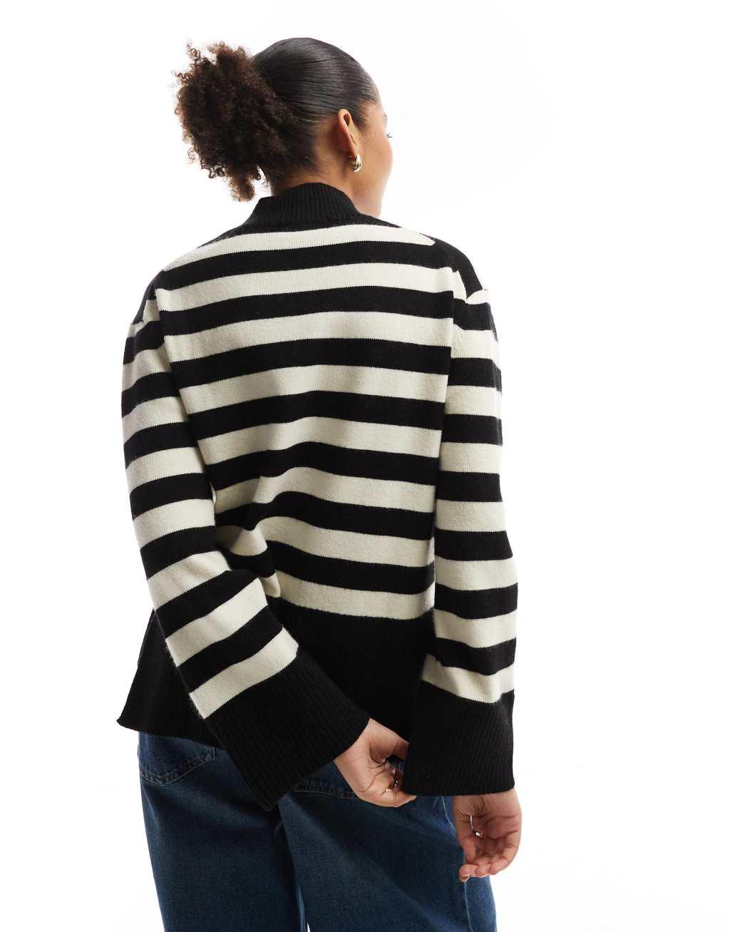 Bershka high neck striped sweater in black Product Image