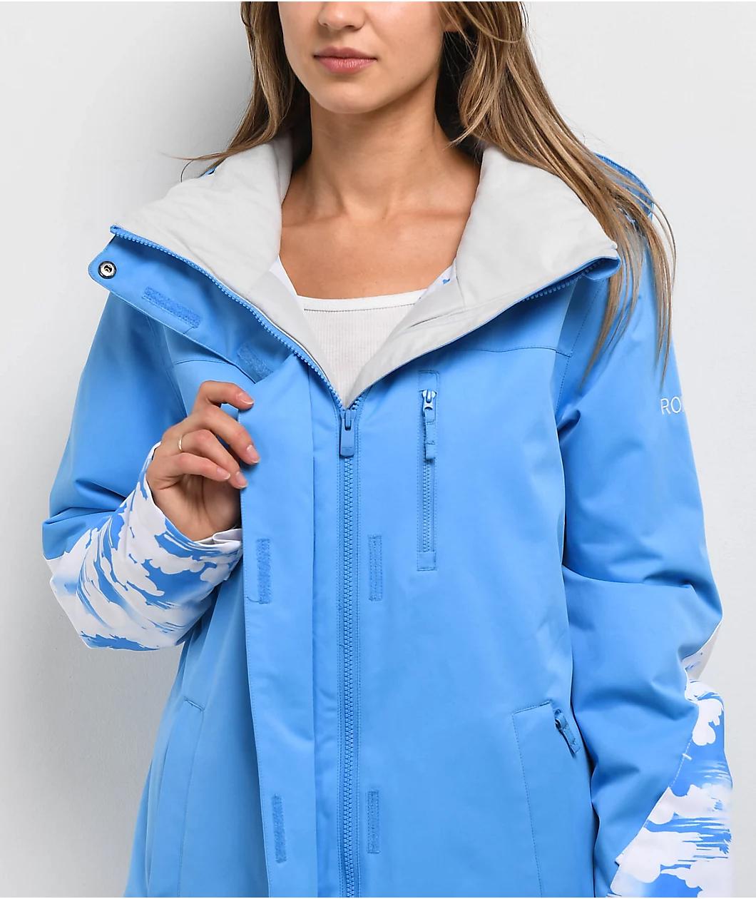 Roxy Jetty Block Azure Blue Clouds 10K Snowboard Jacket Product Image