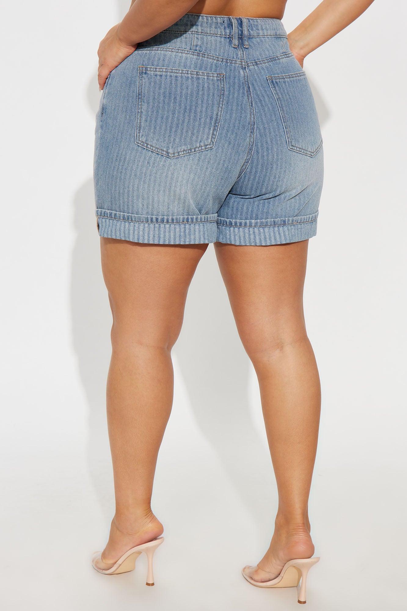 Catch Up Stripe Cuffed Denim Shorts - Vintage Wash Female Product Image