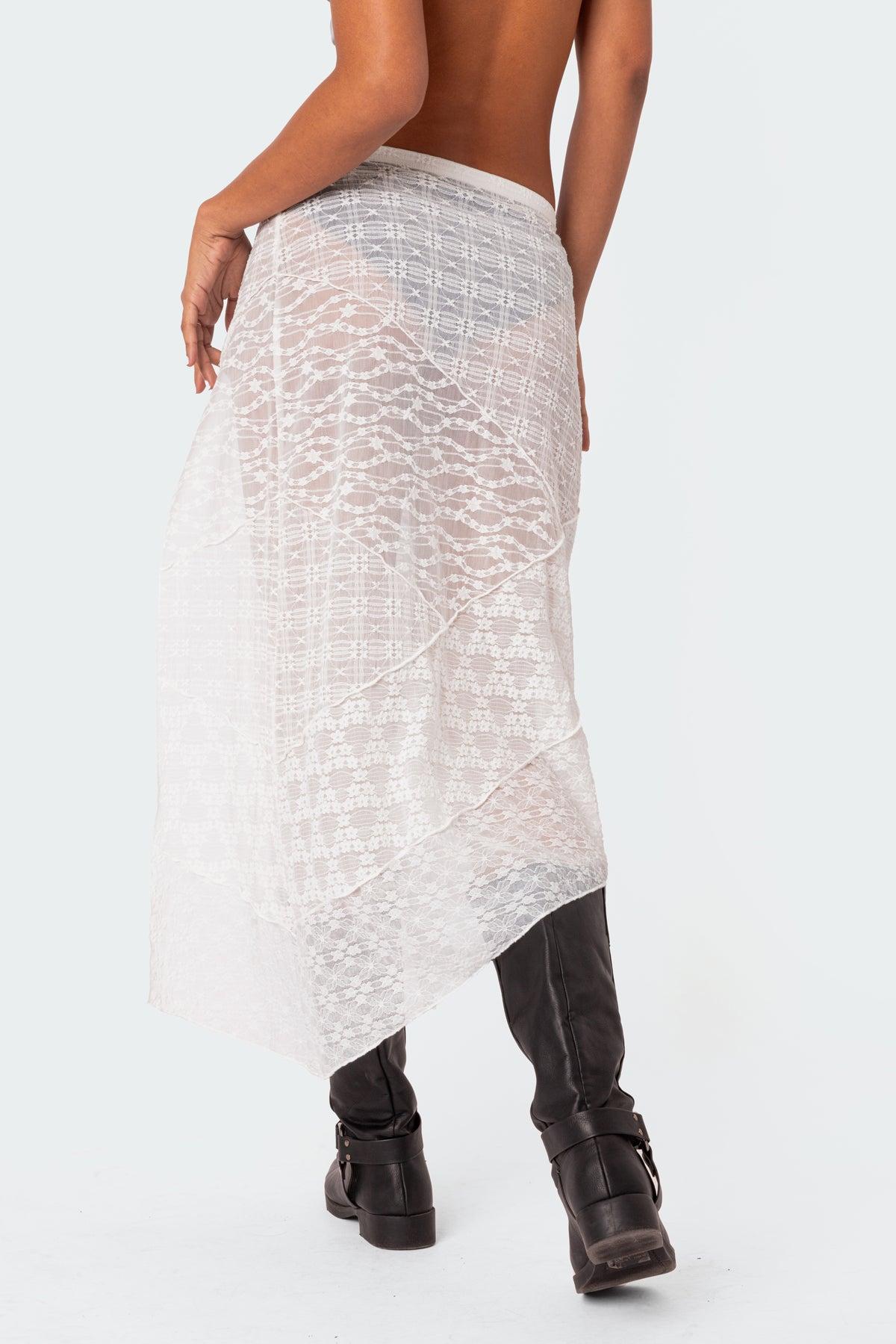 Sheer Patchwork Lace Maxi Skirt Product Image