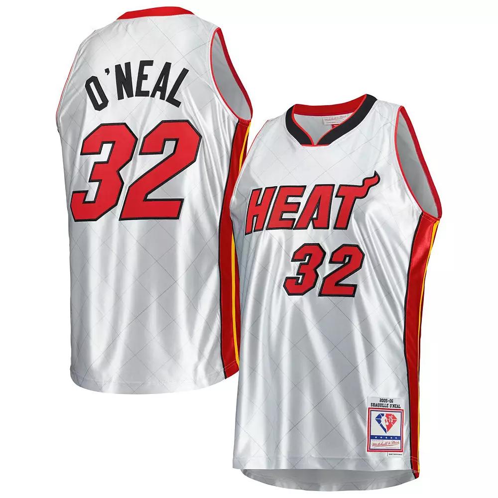 Men's Mitchell & Ness Shaquille O'Neal Platinum Miami Heat 2005/06 Hardwood Classics 75th Anniversary Swingman Jersey, Size: Medium, Team Product Image