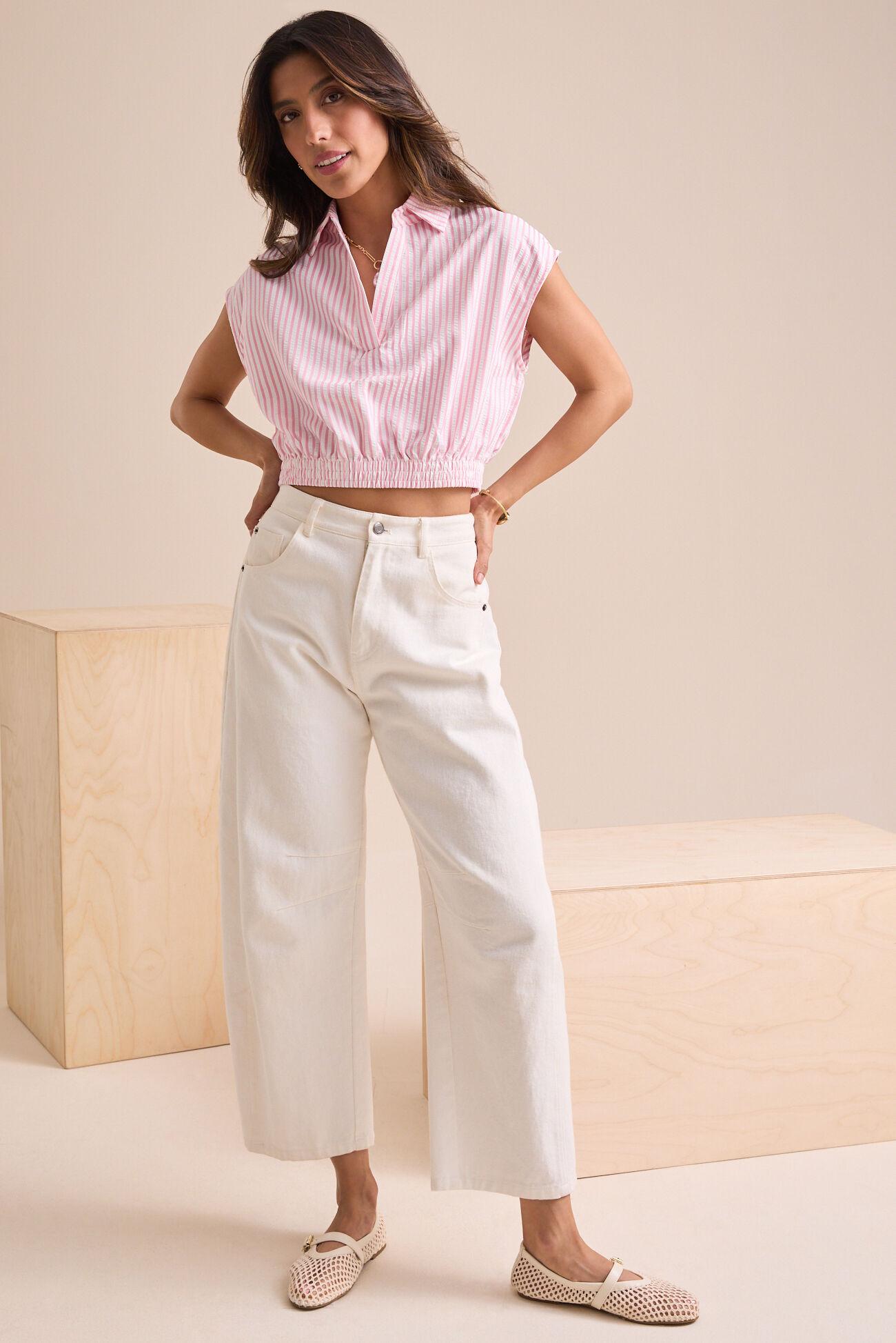 Liza Striped Polo Top Product Image