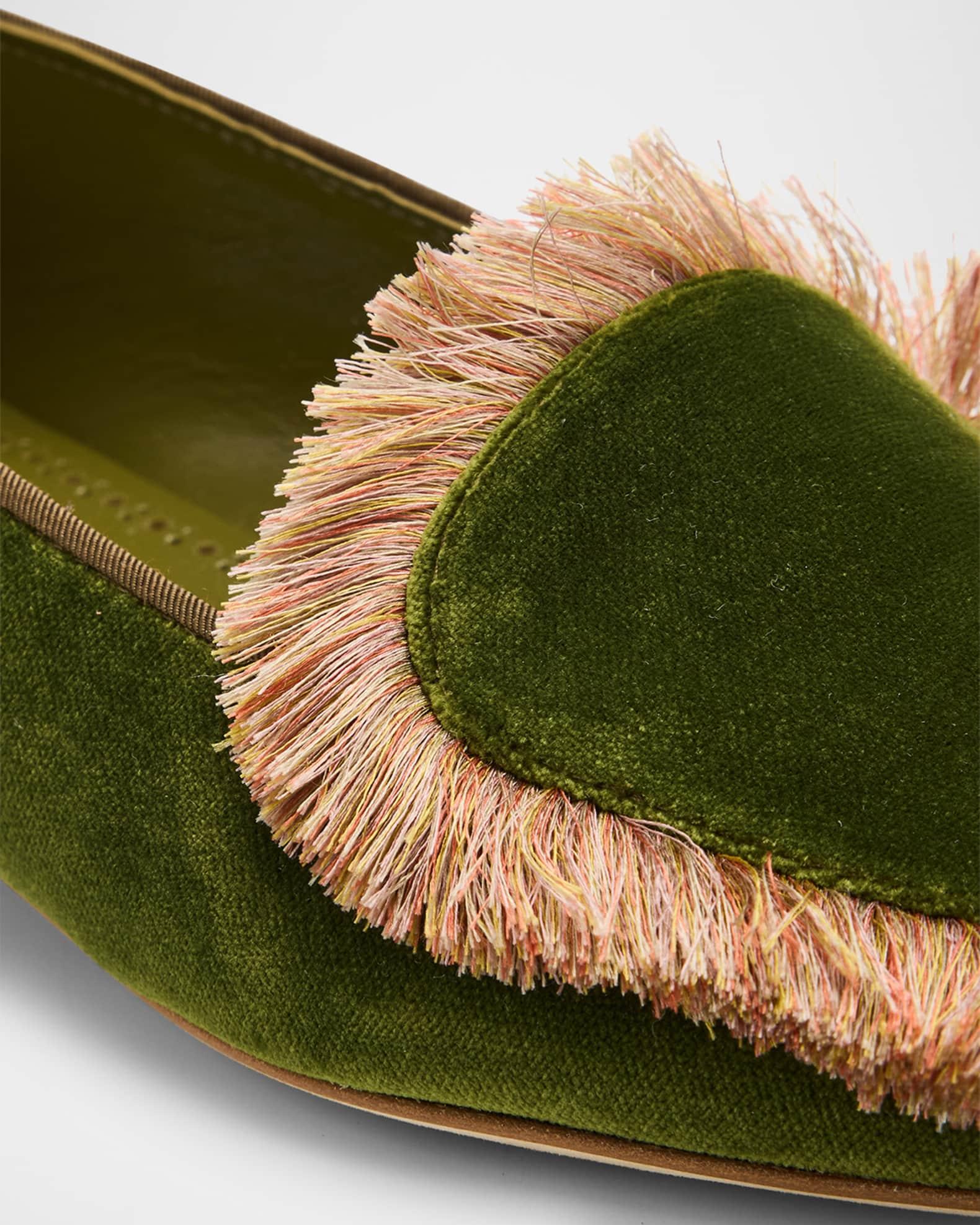 Agrofran Velvet Fringe-Trim Loafers Product Image
