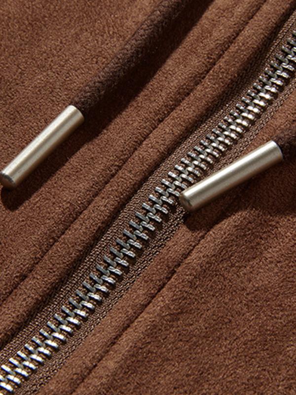 Men's Solid Suede Hooded Zip Up Sleeveless Jacket Product Image