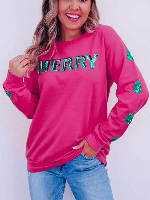 Contrast Color Sequin Crew Neck Sweatshirt Product Image