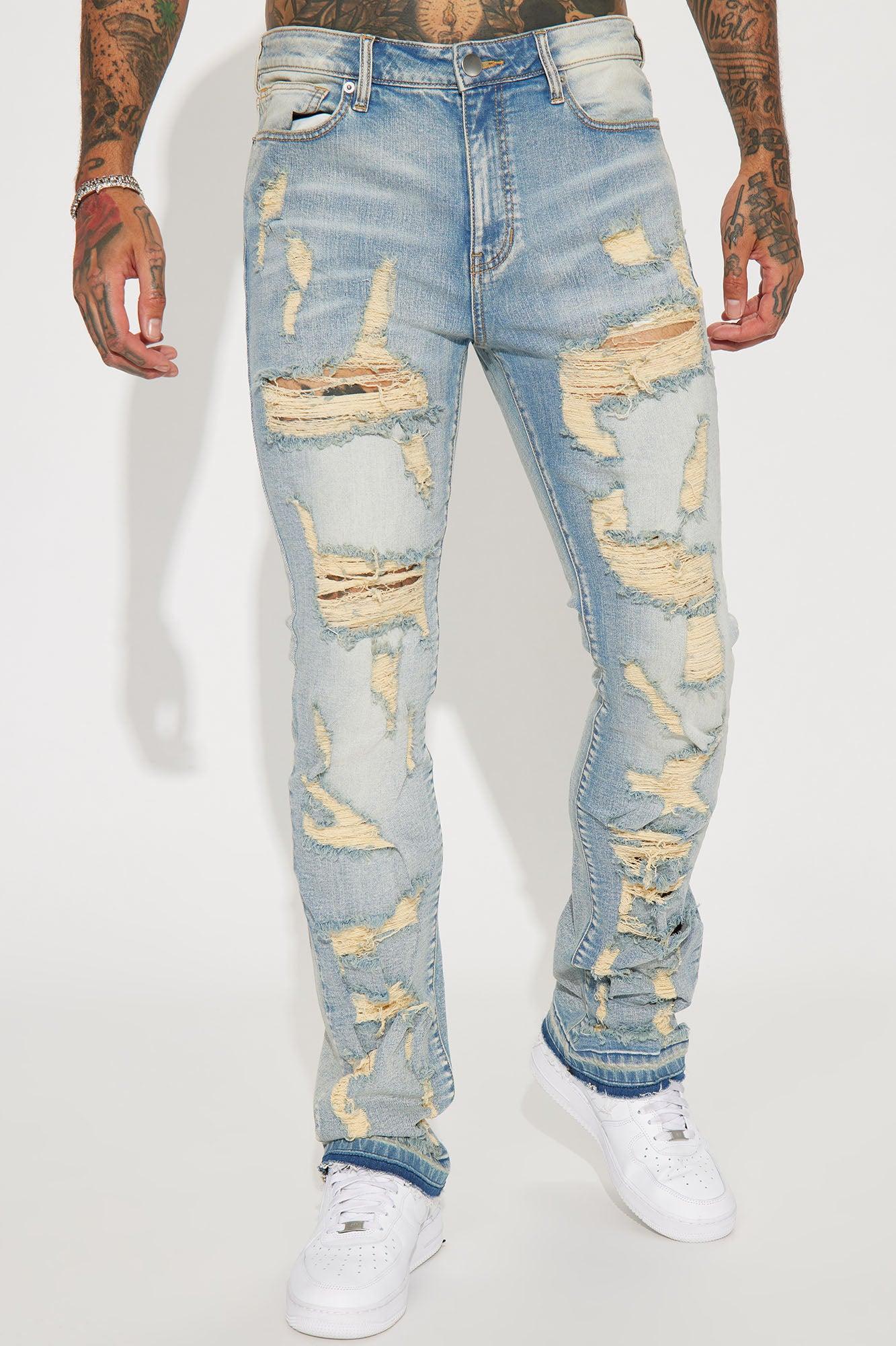 Torn Apart Stacked Skinny Flare Jeans - Light Blue Wash Product Image