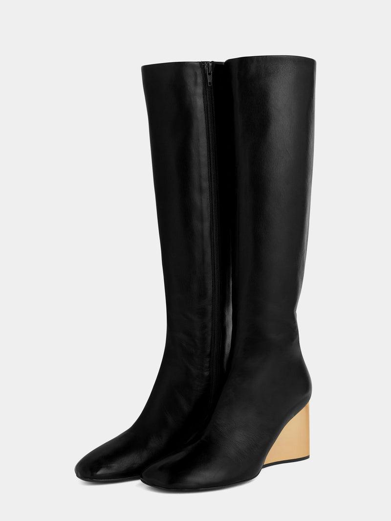 Golden heel Knee-High leather Boots Product Image