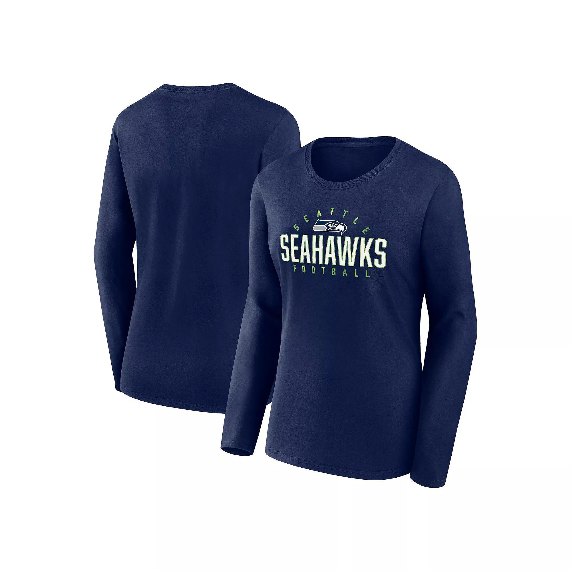 Women's Fanatics Branded College Navy Seattle Seahawks Plus Size Foiled Play Long Sleeve T-Shirt, Size: 3XL, Blue Product Image