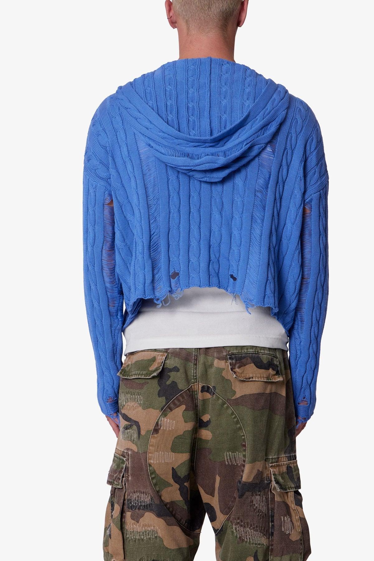 Cable Knit Hooded Sweater - Washed Blue Product Image