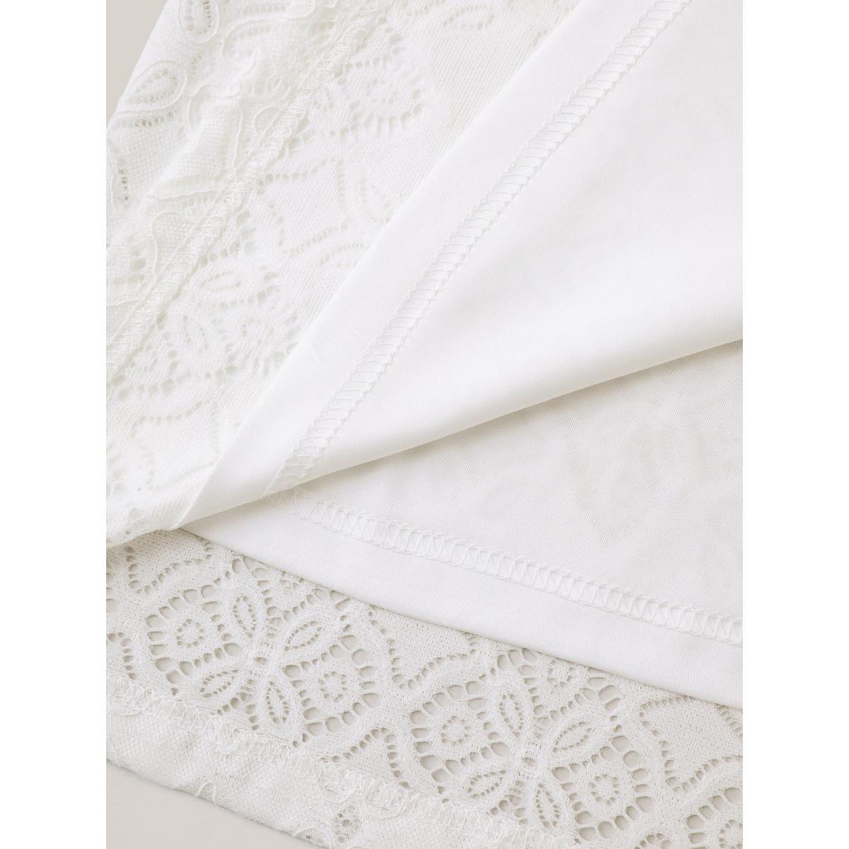 Plus Size Textured Ruffled Sleeve Pockets Midi Dress Ivory Women Elegant Texture Round Neck Short sleeve Curvy BloomChic 30/6X Product Image