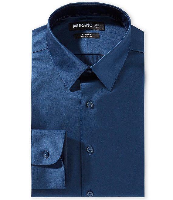 Murano Slim-Fit Point Collar Solid Sateen Dress Shirt Product Image