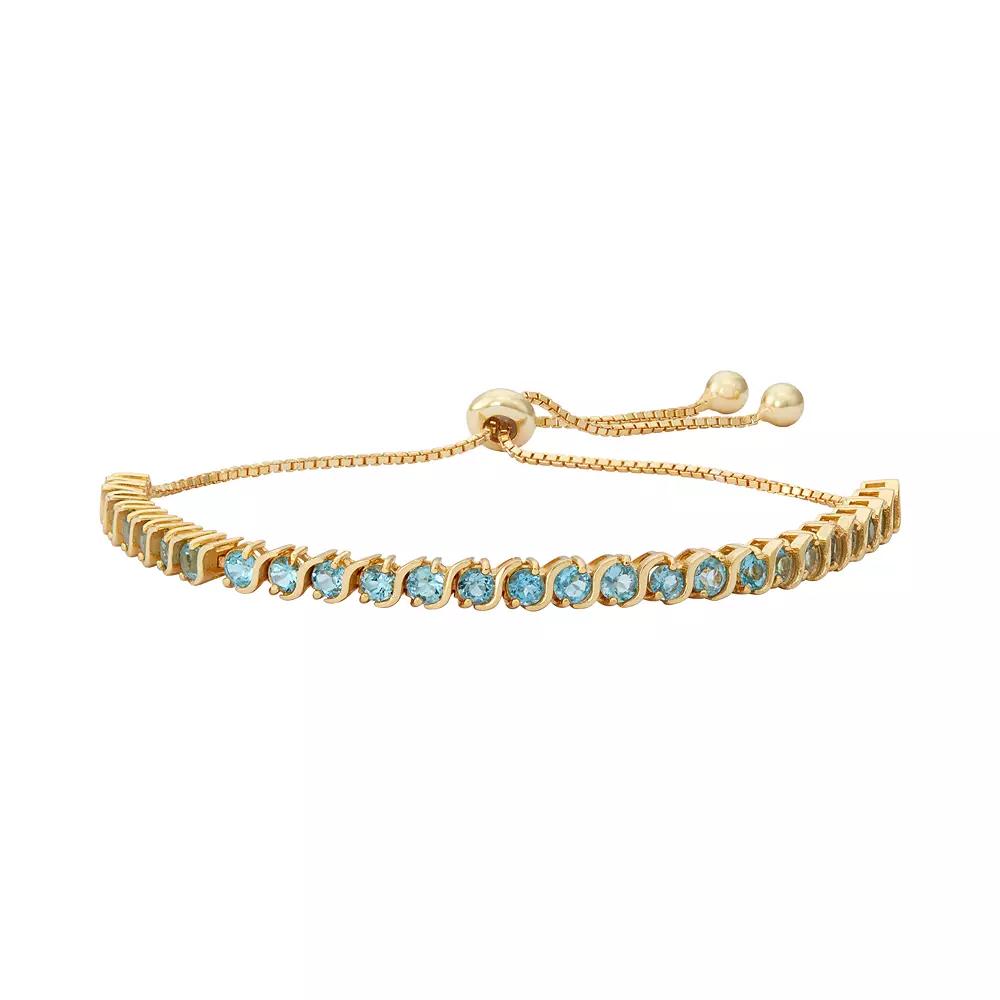 Designs by Gioelli 14k Gold Over Silver Blue Topaz S-Link Lariat Bracelet, Women's, Size: 9" Product Image