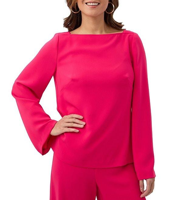 Trina Turk Sarese Georgette Coordinating Boat Neck Long Bell Sleeve Top Product Image