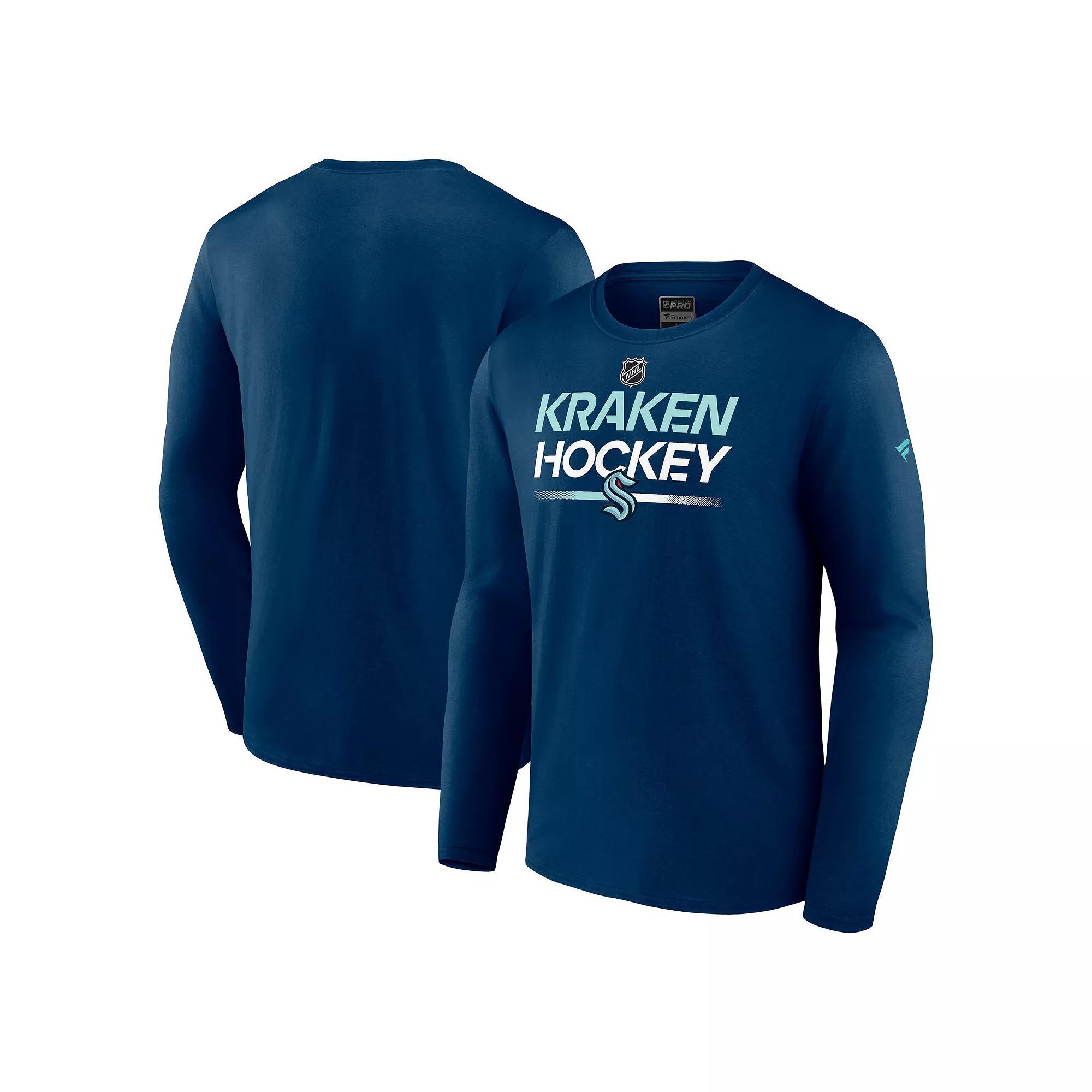 Men's Fanatics Branded Navy Seattle Kraken Authentic Pro Primary Long Sleeve T-Shirt,  Product Image