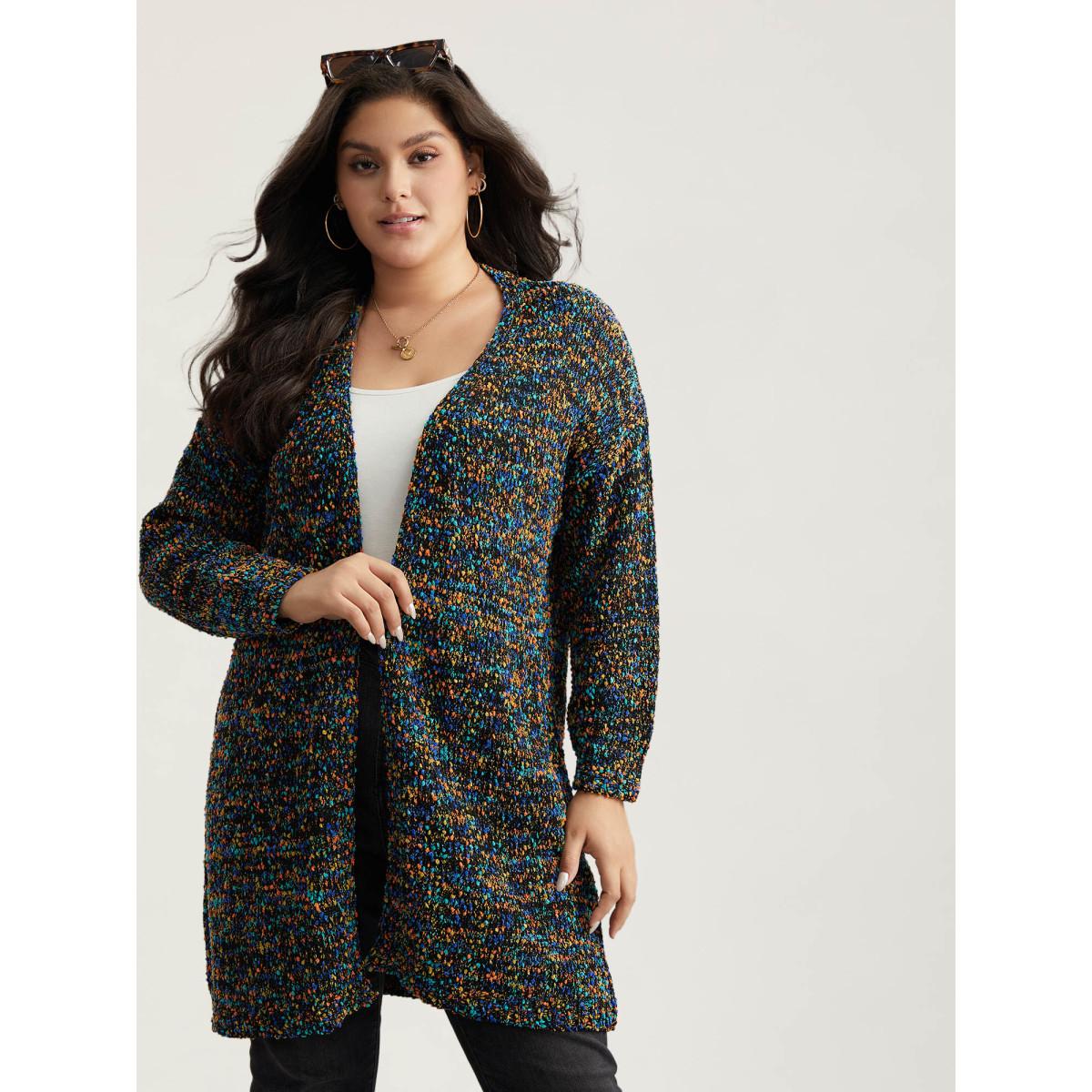 Plus Size Color Textured Open Front Cardigan Multicolor Women Leisure Loose Long Sleeve Casual Cardigans BloomChic 26/4X Product Image