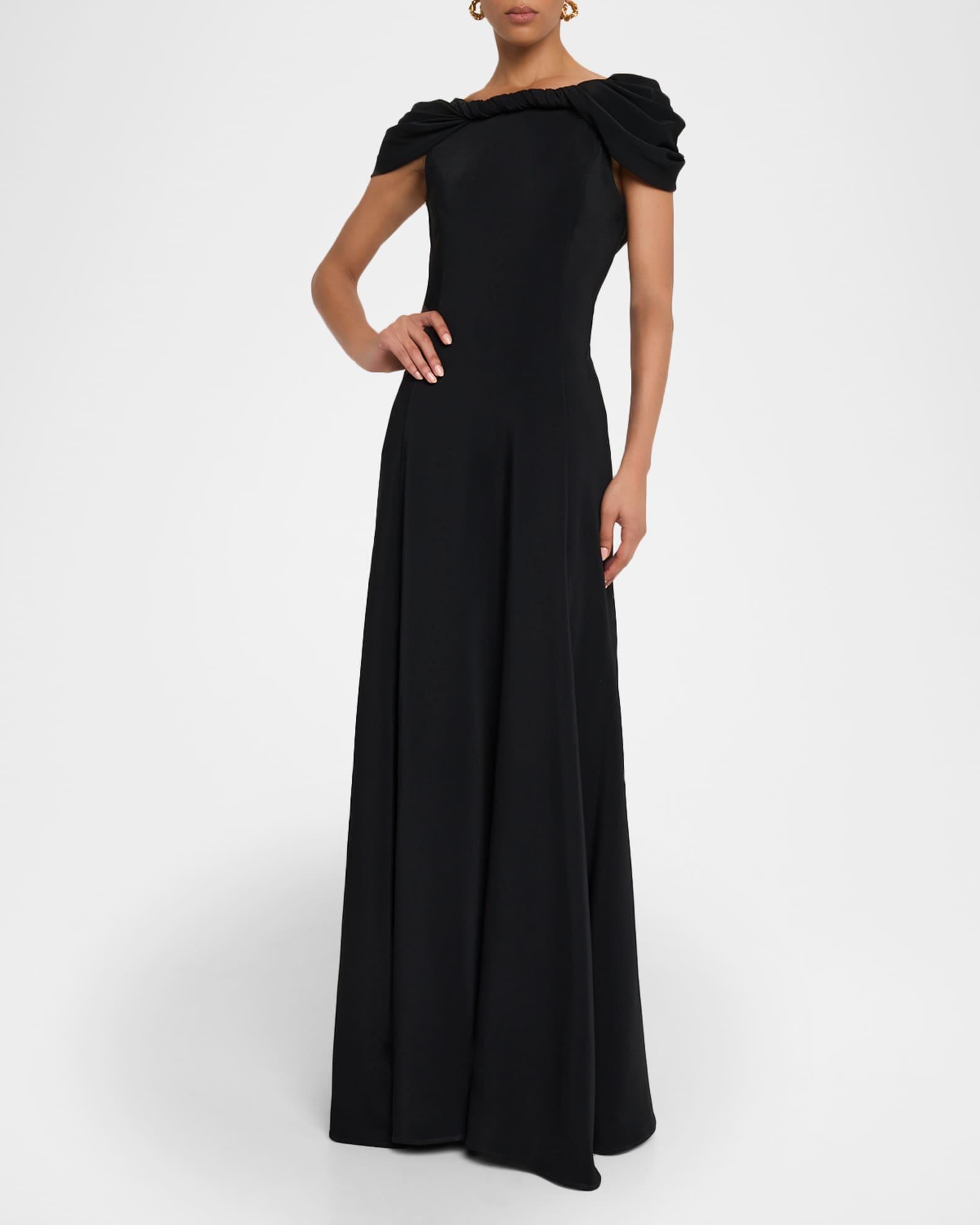 Draped Cap-Sleeve Stretch Cady Gown Product Image