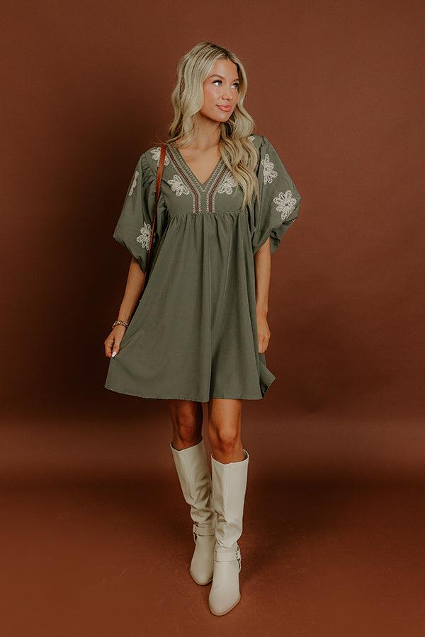 Tucson Sunsets Embroidered Mini Dress in Sage Product Image