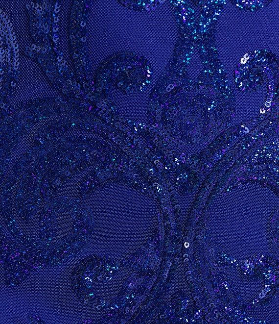 B. Darlin Sequin Pattern V-Neck Double Spaghetti Strap Lace Up Back Dress Product Image