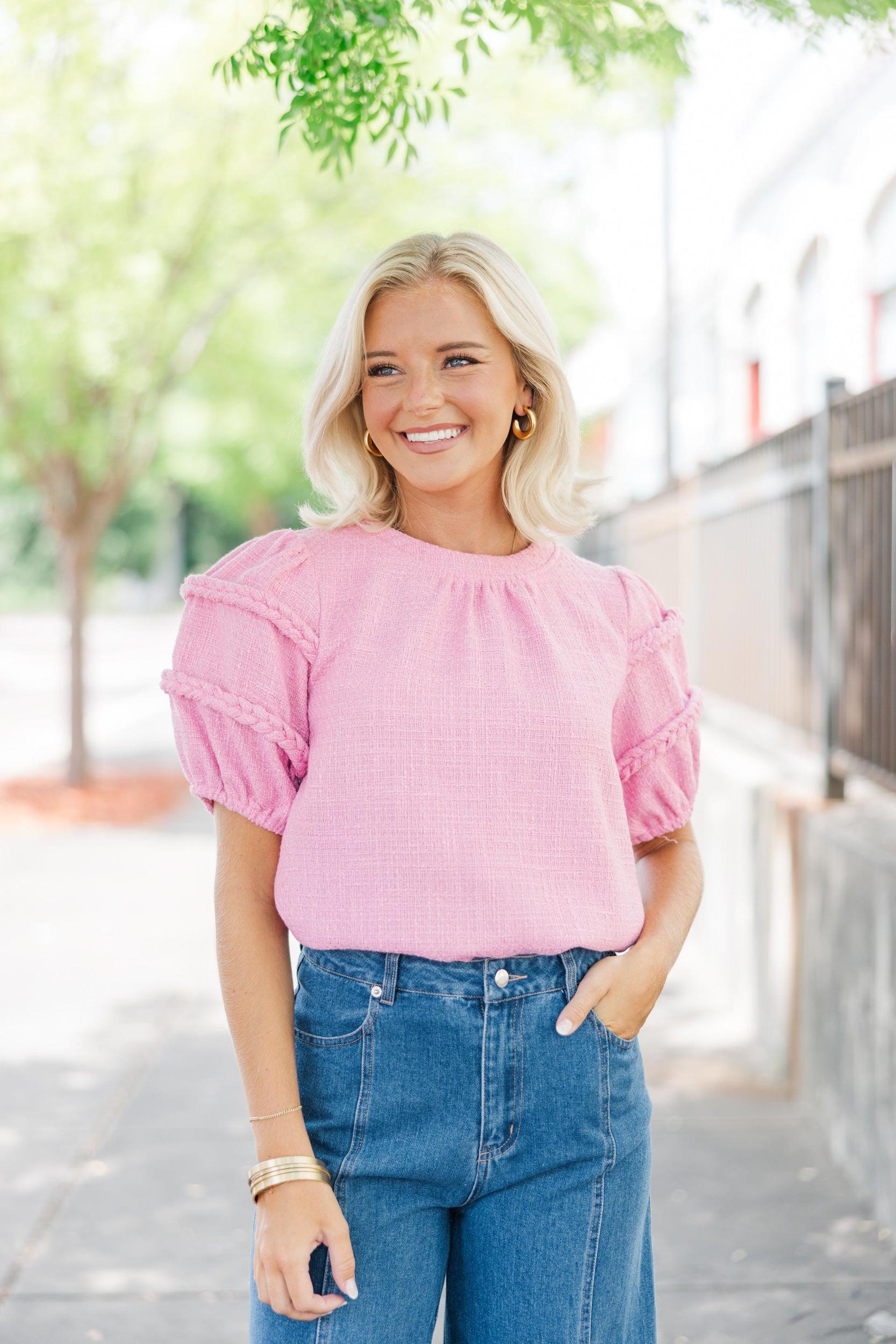 What A Night Pink Tweed Blouse Female Product Image