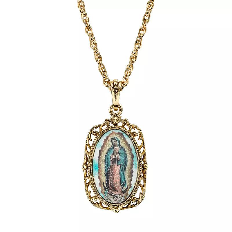 Symbols of Faith Gold Tone Our Lady of Guadalupe Pendant, Womens Multicolor Product Image