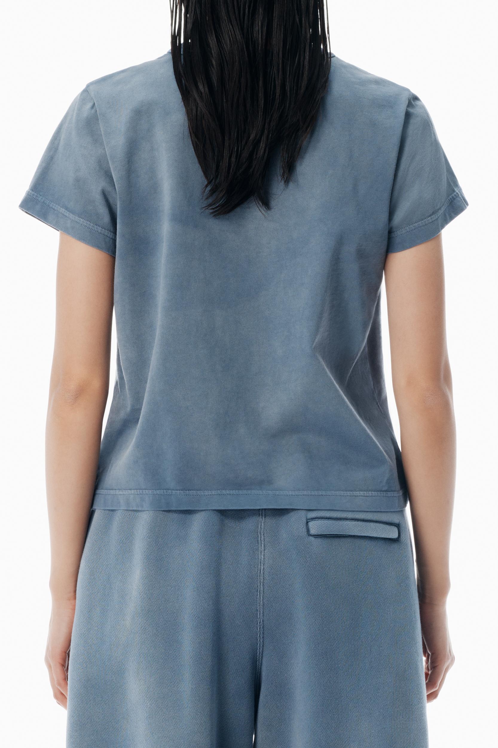 Blue Shrunken Cotton Tee With Logo Product Image