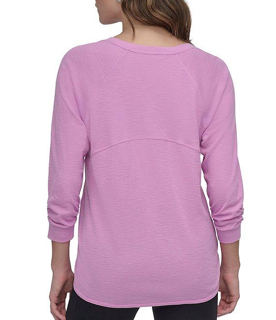 DKNY Sport by Donna Karan Mini Slub Waffle Knit Crew Neck 3/4 Ruched Sleeve Tee Product Image