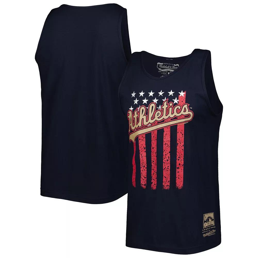 Men's Mitchell & Ness Navy Oakland Athletics Cooperstown Collection Stars and Stripes Tank Top, Size: Small, Blue Product Image