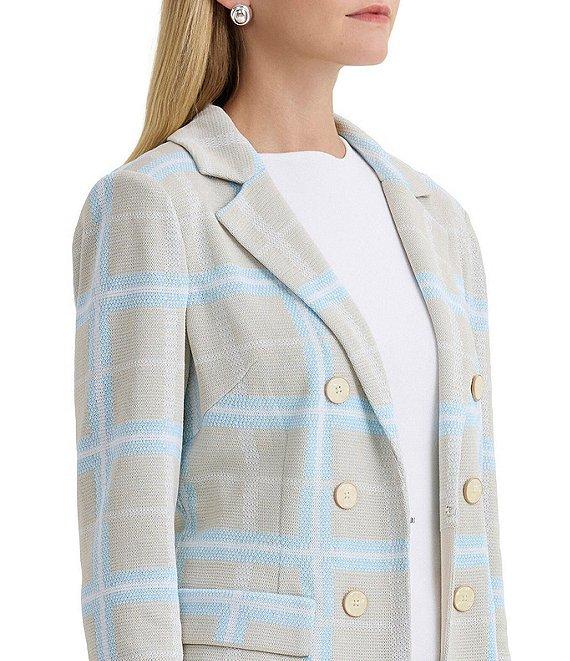 Ming Wang Plaid Knit Notch Lapel Long Sleeve Blazer Product Image