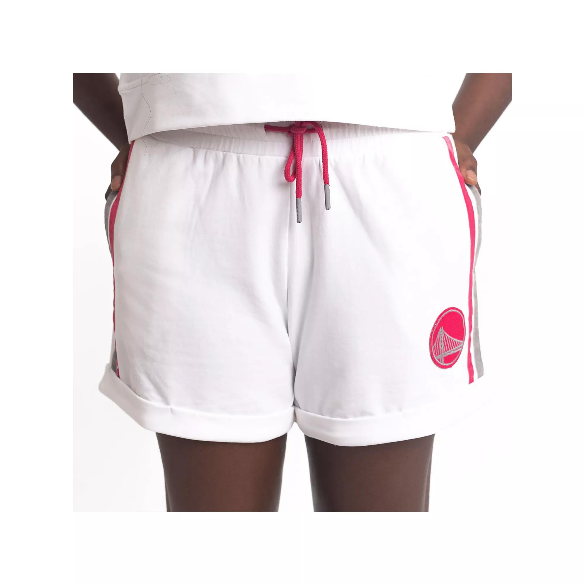 Women's Lusso White/Pink Golden State Warriors Melody Cuffed Tri-Blend Shorts, Size: 2XL Product Image