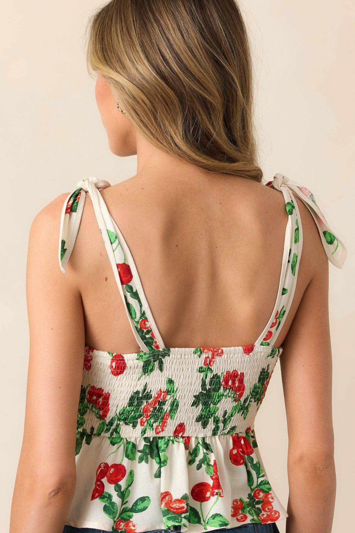 Nothing Like It Ivory Tomato Vine Print Peplum Crop Top Product Image