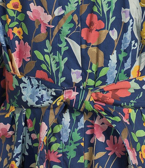 J.McLaughlin Davida Woven Watercolor Petal Print Shirt Collar 3/4 Sleeve Shirt Midi Dress Product Image