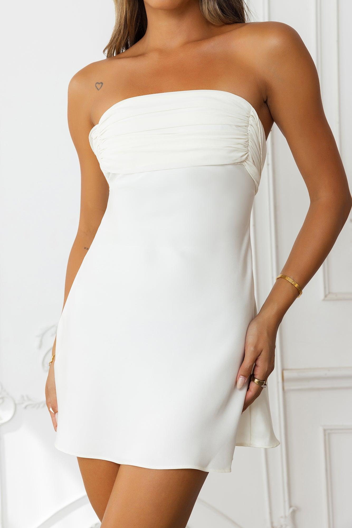 Like A Dream Off Shoulder Satin Mini Dress Ivory Product Image