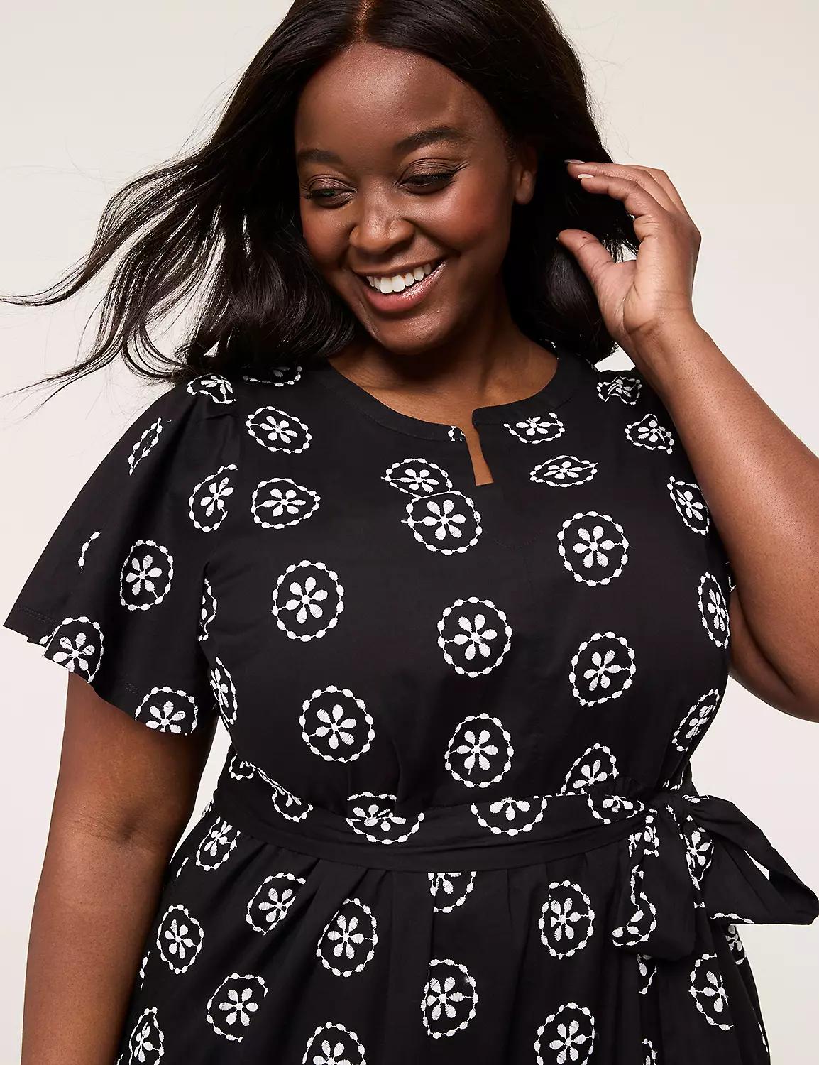 Eyelet Split-Neck Midi Dress Product Image