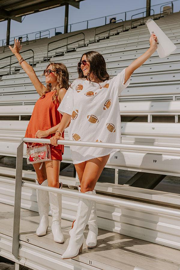 Football Season Sequin Mini Dress in White Product Image