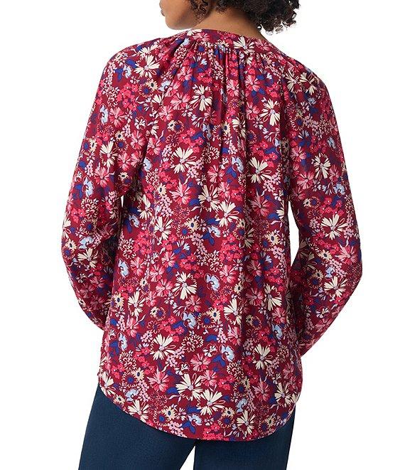 Jones New York Twin Printed Split-V Neck Long Raglan Sleeve Blouse Product Image