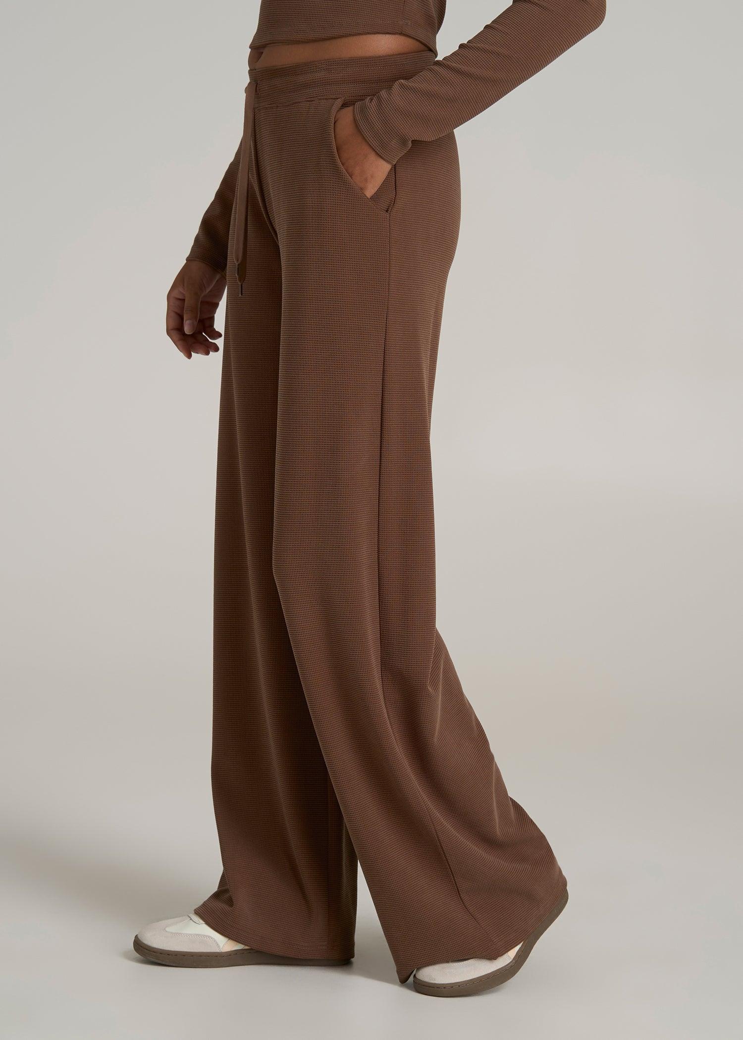 Mid-Rise Waffle Wide-Leg Pants for Tall Women in Otter Brown Product Image